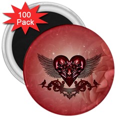 Awesome Heart With Skulls And Wings 3  Magnets (100 Pack) by FantasyWorld7