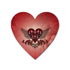 Awesome Heart With Skulls And Wings Heart Magnet by FantasyWorld7