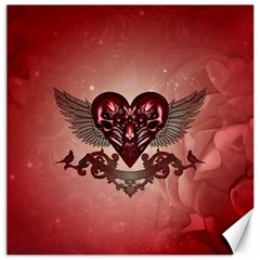 Awesome Heart With Skulls And Wings Canvas 20  X 20 