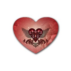 Awesome Heart With Skulls And Wings Rubber Coaster (heart)  by FantasyWorld7