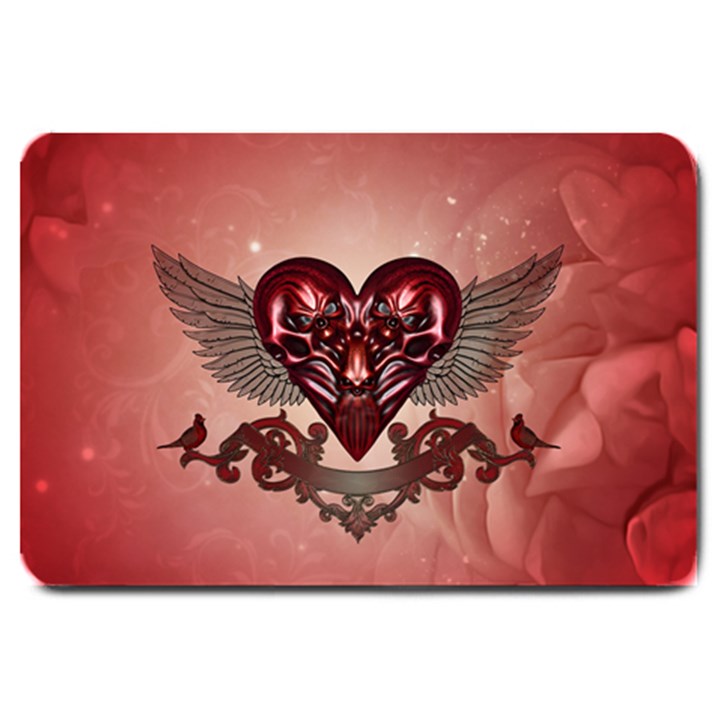 Awesome Heart With Skulls And Wings Large Doormat 