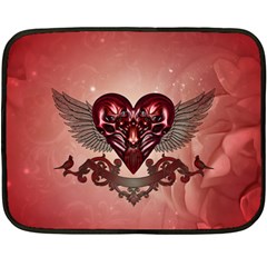 Awesome Heart With Skulls And Wings Double Sided Fleece Blanket (mini)  by FantasyWorld7