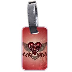 Awesome Heart With Skulls And Wings Luggage Tag (two Sides) by FantasyWorld7