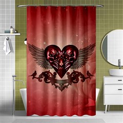 Awesome Heart With Skulls And Wings Shower Curtain 48  X 72  (small)  by FantasyWorld7