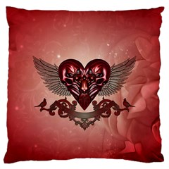 Awesome Heart With Skulls And Wings Large Cushion Case (one Side) by FantasyWorld7