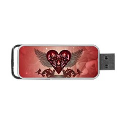 Awesome Heart With Skulls And Wings Portable Usb Flash (two Sides) by FantasyWorld7