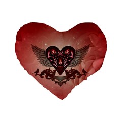 Awesome Heart With Skulls And Wings Standard 16  Premium Heart Shape Cushions by FantasyWorld7