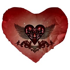 Awesome Heart With Skulls And Wings Large 19  Premium Heart Shape Cushions by FantasyWorld7