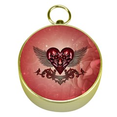 Awesome Heart With Skulls And Wings Gold Compasses by FantasyWorld7