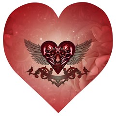 Awesome Heart With Skulls And Wings Wooden Puzzle Heart