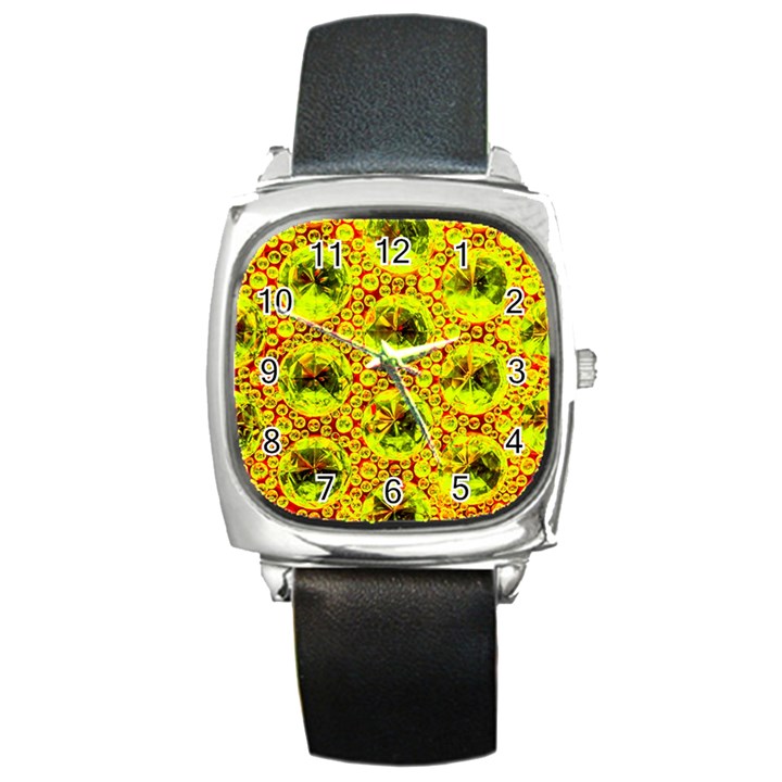 Cut Glass Beads Square Metal Watch