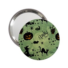 Funny Halloween Pattern With Witch, Cat And Pumpkin 2 25  Handbag Mirrors by FantasyWorld7