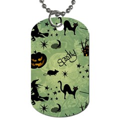 Funny Halloween Pattern With Witch, Cat And Pumpkin Dog Tag (two Sides) by FantasyWorld7