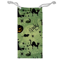 Funny Halloween Pattern With Witch, Cat And Pumpkin Jewelry Bag by FantasyWorld7