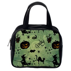 Funny Halloween Pattern With Witch, Cat And Pumpkin Classic Handbag (one Side) by FantasyWorld7