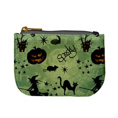 Funny Halloween Pattern With Witch, Cat And Pumpkin Mini Coin Purse by FantasyWorld7