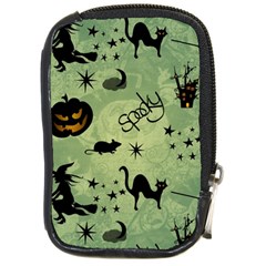 Funny Halloween Pattern With Witch, Cat And Pumpkin Compact Camera Leather Case by FantasyWorld7