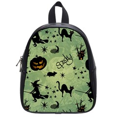 Funny Halloween Pattern With Witch, Cat And Pumpkin School Bag (small) by FantasyWorld7