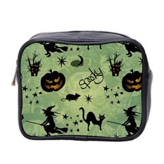 Funny Halloween Pattern With Witch, Cat And Pumpkin Mini Toiletries Bag (two Sides) by FantasyWorld7