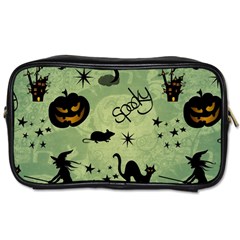 Funny Halloween Pattern With Witch, Cat And Pumpkin Toiletries Bag (two Sides) by FantasyWorld7