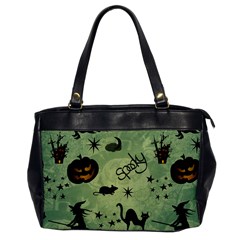 Funny Halloween Pattern With Witch, Cat And Pumpkin Oversize Office Handbag by FantasyWorld7