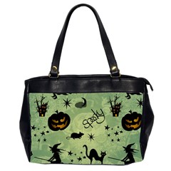 Funny Halloween Pattern With Witch, Cat And Pumpkin Oversize Office Handbag (2 Sides) by FantasyWorld7