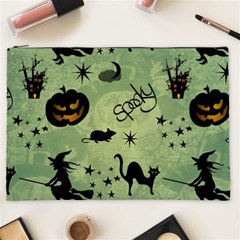 Funny Halloween Pattern With Witch, Cat And Pumpkin Cosmetic Bag (xxl) by FantasyWorld7