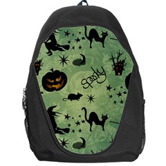 Funny Halloween Pattern With Witch, Cat And Pumpkin Backpack Bag by FantasyWorld7