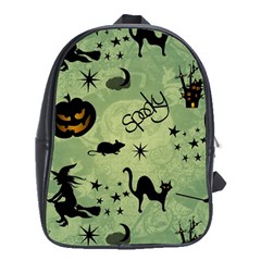 Funny Halloween Pattern With Witch, Cat And Pumpkin School Bag (xl) by FantasyWorld7