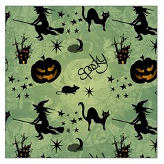 Funny Halloween Pattern With Witch, Cat And Pumpkin Large Satin Scarf (square) by FantasyWorld7