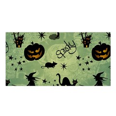 Funny Halloween Pattern With Witch, Cat And Pumpkin Satin Shawl by FantasyWorld7