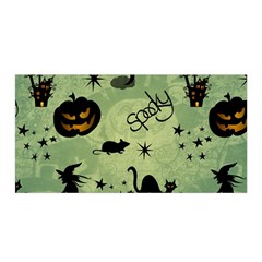 Funny Halloween Pattern With Witch, Cat And Pumpkin Satin Wrap by FantasyWorld7