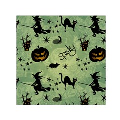 Funny Halloween Pattern With Witch, Cat And Pumpkin Small Satin Scarf (square) by FantasyWorld7