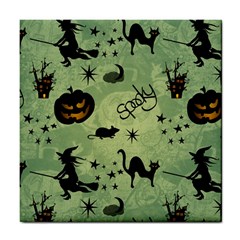 Funny Halloween Pattern With Witch, Cat And Pumpkin Tile Coaster by FantasyWorld7