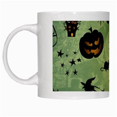 Funny Halloween Pattern With Witch, Cat And Pumpkin White Mugs by FantasyWorld7