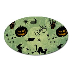 Funny Halloween Pattern With Witch, Cat And Pumpkin Oval Magnet by FantasyWorld7