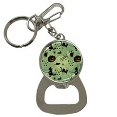 Funny Halloween Pattern With Witch, Cat And Pumpkin Bottle Opener Key Chain by FantasyWorld7