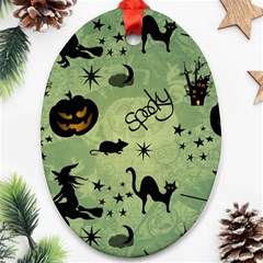 Funny Halloween Pattern With Witch, Cat And Pumpkin Oval Ornament (two Sides) by FantasyWorld7