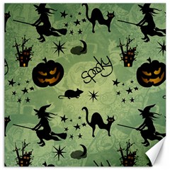 Funny Halloween Pattern With Witch, Cat And Pumpkin Canvas 12  X 12  by FantasyWorld7