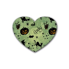 Funny Halloween Pattern With Witch, Cat And Pumpkin Heart Coaster (4 Pack)  by FantasyWorld7