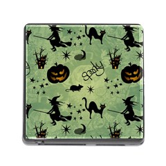 Funny Halloween Pattern With Witch, Cat And Pumpkin Memory Card Reader (square 5 Slot) by FantasyWorld7