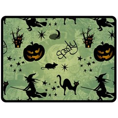 Funny Halloween Pattern With Witch, Cat And Pumpkin Fleece Blanket (large)  by FantasyWorld7