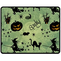 Funny Halloween Pattern With Witch, Cat And Pumpkin Fleece Blanket (medium)  by FantasyWorld7