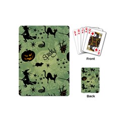 Funny Halloween Pattern With Witch, Cat And Pumpkin Playing Cards Single Design (mini) by FantasyWorld7