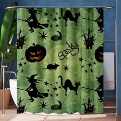 Funny Halloween Pattern With Witch, Cat And Pumpkin Shower Curtain 60  X 72  (medium)  by FantasyWorld7