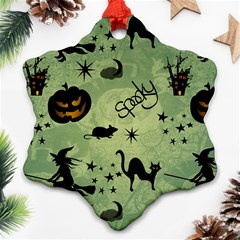 Funny Halloween Pattern With Witch, Cat And Pumpkin Ornament (snowflake) by FantasyWorld7