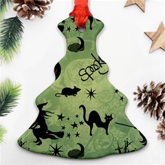 Funny Halloween Pattern With Witch, Cat And Pumpkin Christmas Tree Ornament (two Sides) by FantasyWorld7