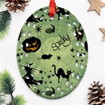 Funny Halloween Pattern With Witch, Cat And Pumpkin Oval Filigree Ornament (Two Sides) Front