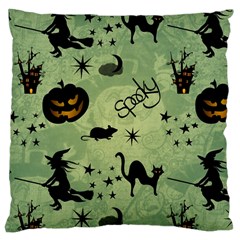 Funny Halloween Pattern With Witch, Cat And Pumpkin Large Cushion Case (one Side) by FantasyWorld7