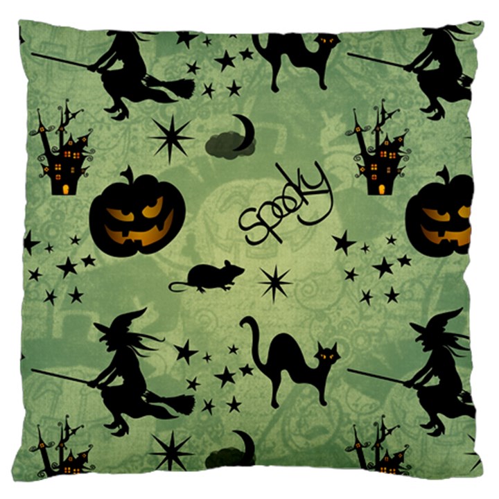 Funny Halloween Pattern With Witch, Cat And Pumpkin Large Cushion Case (One Side)